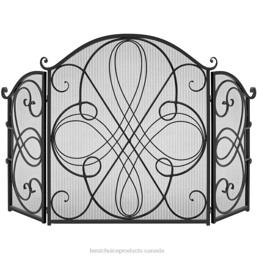 4LT21264 Black Best Choice Products 3-Panel Wrought Iron Metal Fireplace Screen Cover w/ Scroll Design