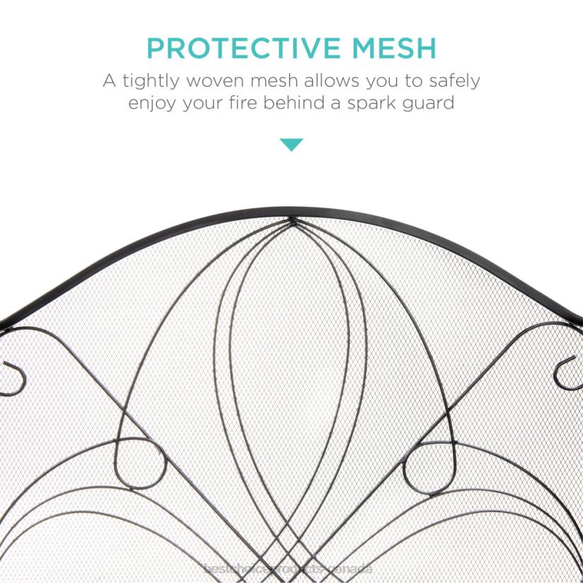 4LT21264 Black Best Choice Products 3-Panel Wrought Iron Metal Fireplace Screen Cover w/ Scroll Design