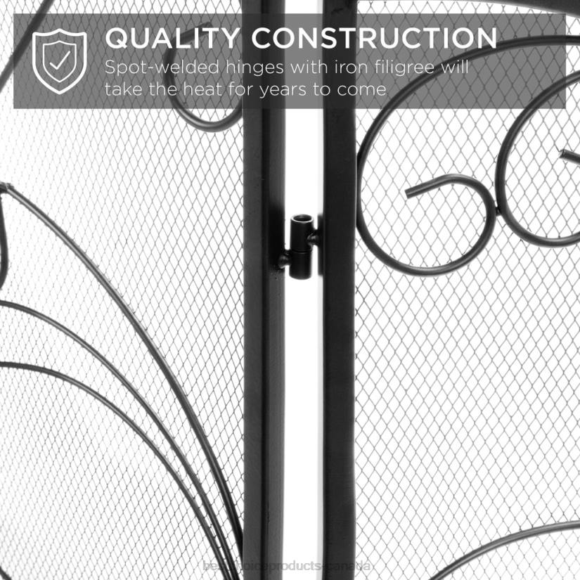 4LT21264 Black Best Choice Products 3-Panel Wrought Iron Metal Fireplace Screen Cover w/ Scroll Design
