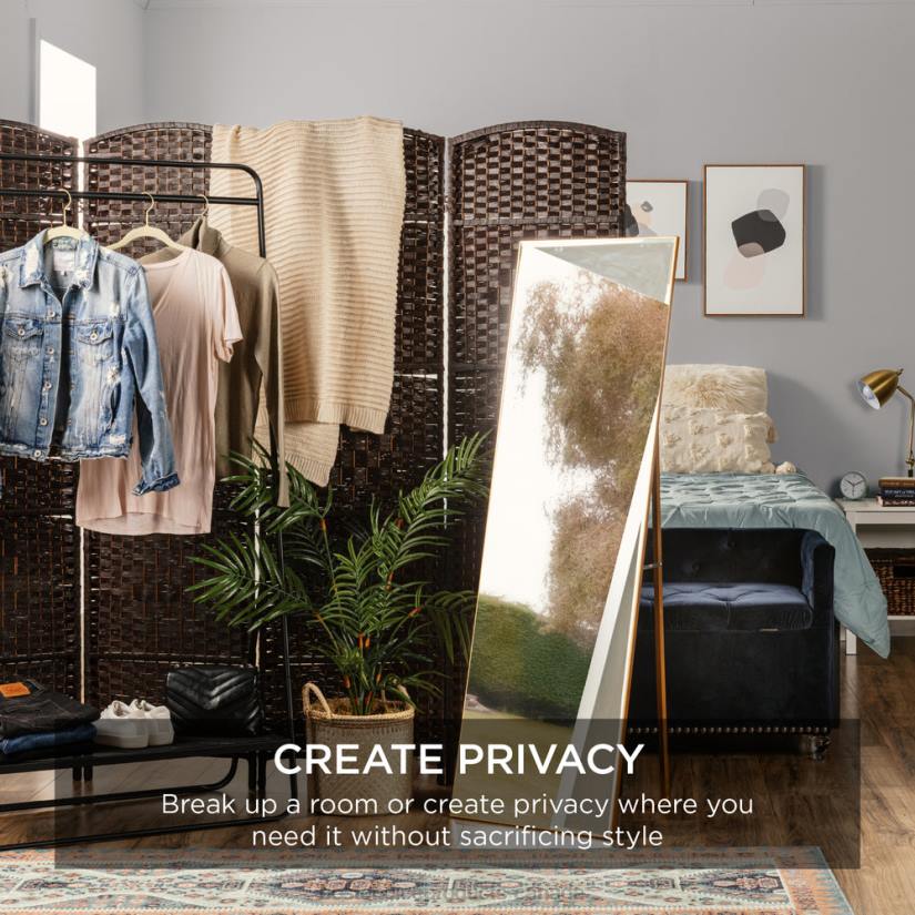 4LT21283 Dark Mocha Best Choice Products 6ft Tall Room Divider, 6-Panel Diamond Weave Folding Privacy Screen