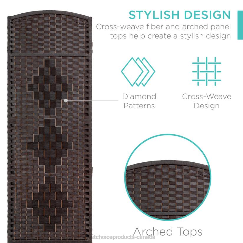 4LT21283 Dark Mocha Best Choice Products 6ft Tall Room Divider, 6-Panel Diamond Weave Folding Privacy Screen