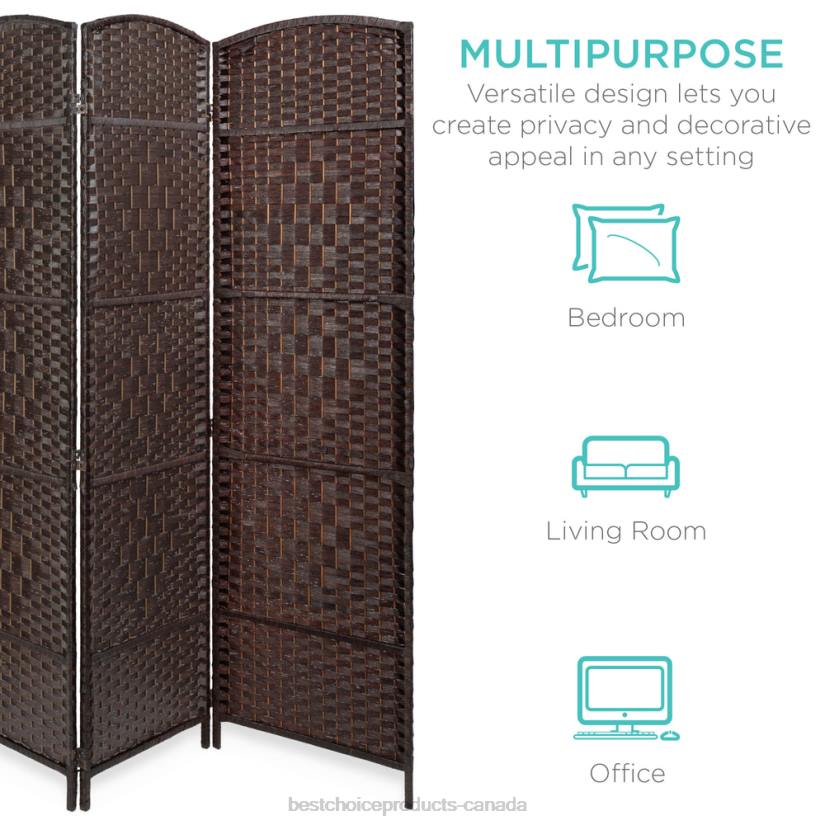 4LT21283 Dark Mocha Best Choice Products 6ft Tall Room Divider, 6-Panel Diamond Weave Folding Privacy Screen