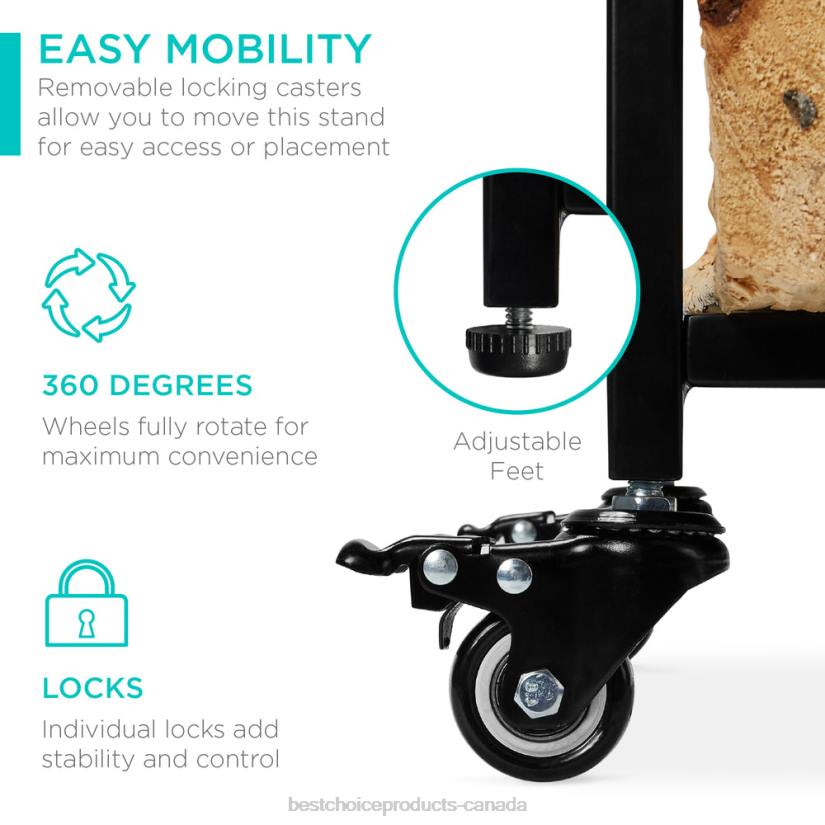 4LT2342 Black Best Choice Products 3-Tier Wrought Iron Firewood Log Rack w/ 4-Piece Tool Set, Wheels