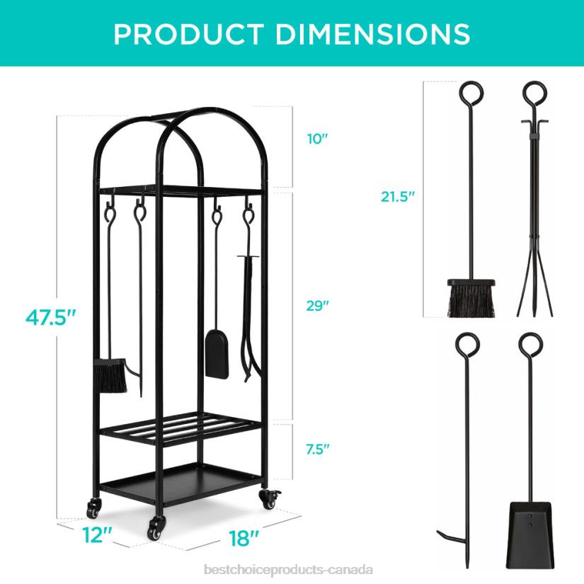 4LT2342 Black Best Choice Products 3-Tier Wrought Iron Firewood Log Rack w/ 4-Piece Tool Set, Wheels