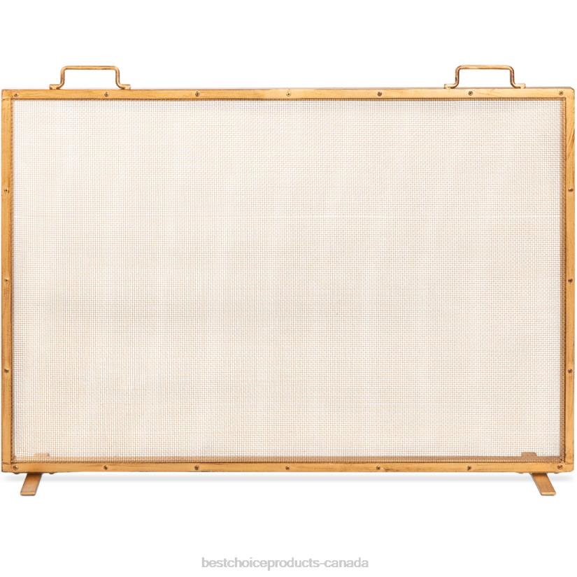 4LT2347 Antique Gold Best Choice Products Single Panel Handcrafted Steel Mesh Fireplace Screen w/ Handles