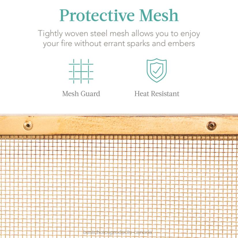 4LT2347 Antique Gold Best Choice Products Single Panel Handcrafted Steel Mesh Fireplace Screen w/ Handles