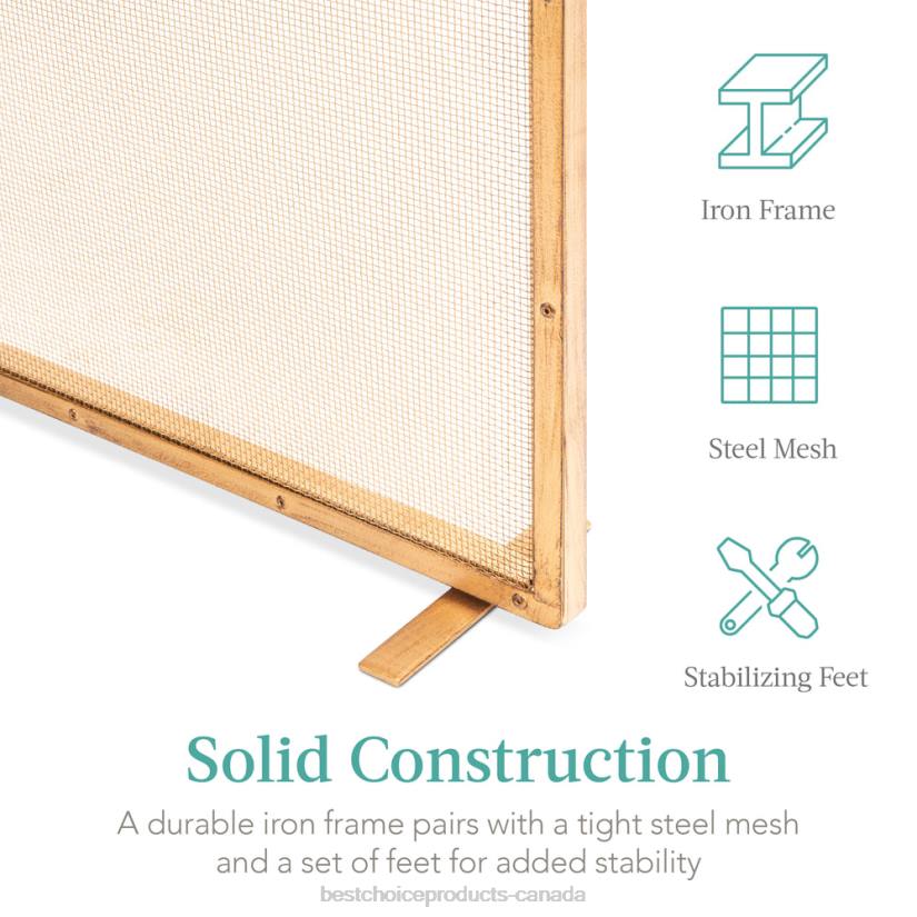 4LT2347 Antique Gold Best Choice Products Single Panel Handcrafted Steel Mesh Fireplace Screen w/ Handles