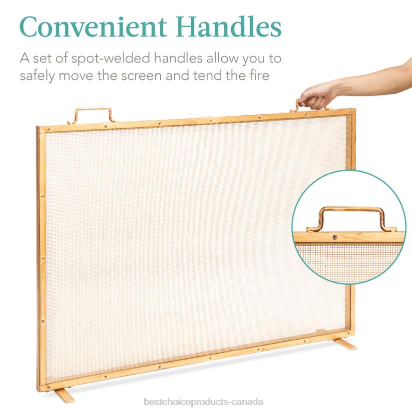 4LT2347 Antique Gold Best Choice Products Single Panel Handcrafted Steel Mesh Fireplace Screen w/ Handles