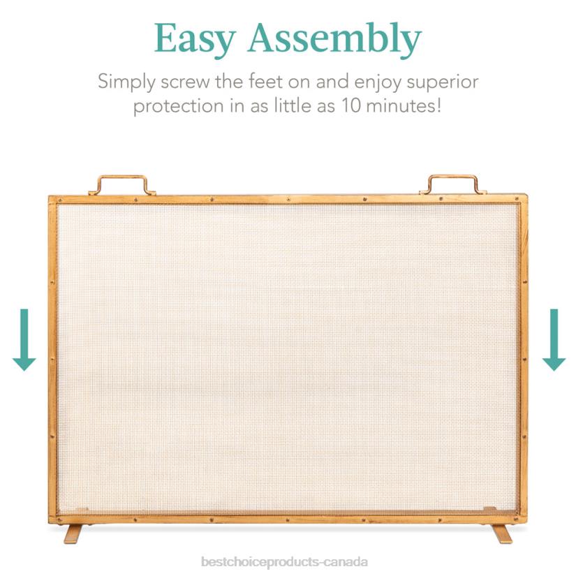 4LT2347 Antique Gold Best Choice Products Single Panel Handcrafted Steel Mesh Fireplace Screen w/ Handles