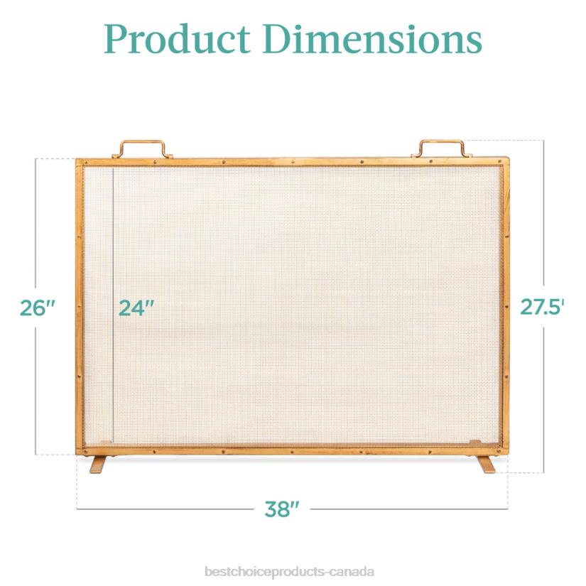 4LT2347 Antique Gold Best Choice Products Single Panel Handcrafted Steel Mesh Fireplace Screen w/ Handles