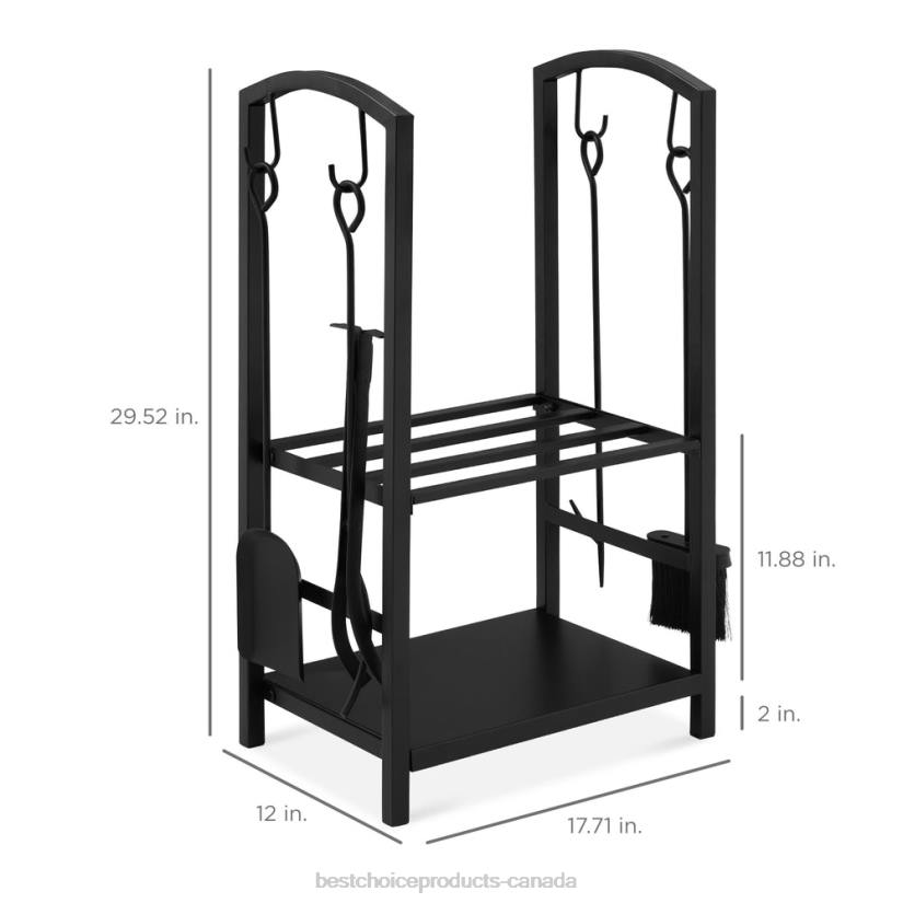 4LT2351 Black Best Choice Products 5-Piece Firewood Log Rack Holder Tools Set w/ Hook, Broom, Shovel, Tongs