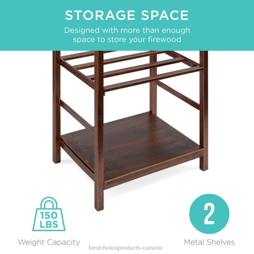 4LT2352 Copper Best Choice Products 5-Piece Firewood Log Rack Holder Tools Set w/ Hook, Broom, Shovel, Tongs