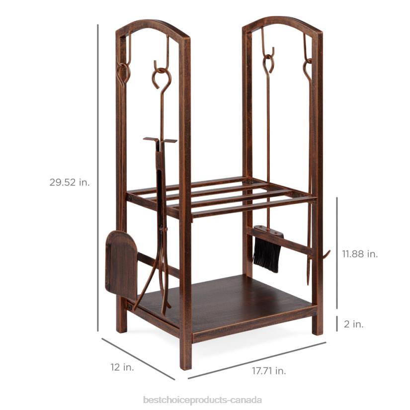 4LT2352 Copper Best Choice Products 5-Piece Firewood Log Rack Holder Tools Set w/ Hook, Broom, Shovel, Tongs