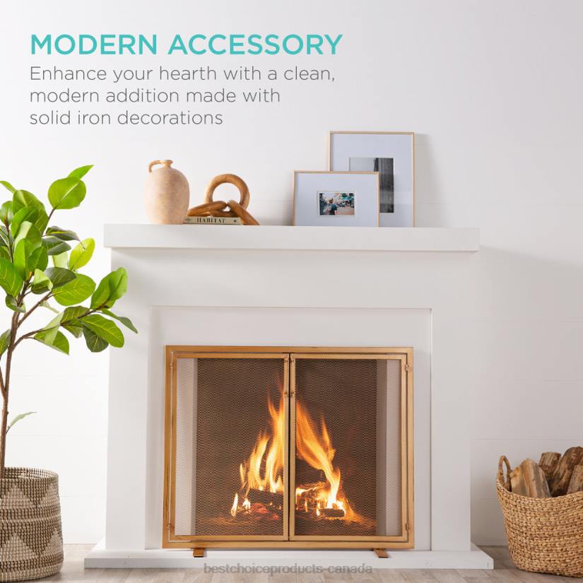 4LT2353 Gold Best Choice Products 2-Door Wrought Iron Fireplace Screen w/ Magnetic Doors