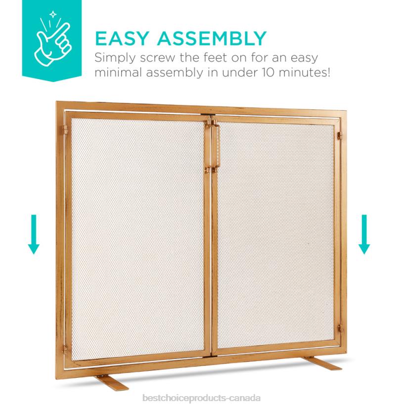 4LT2353 Gold Best Choice Products 2-Door Wrought Iron Fireplace Screen w/ Magnetic Doors