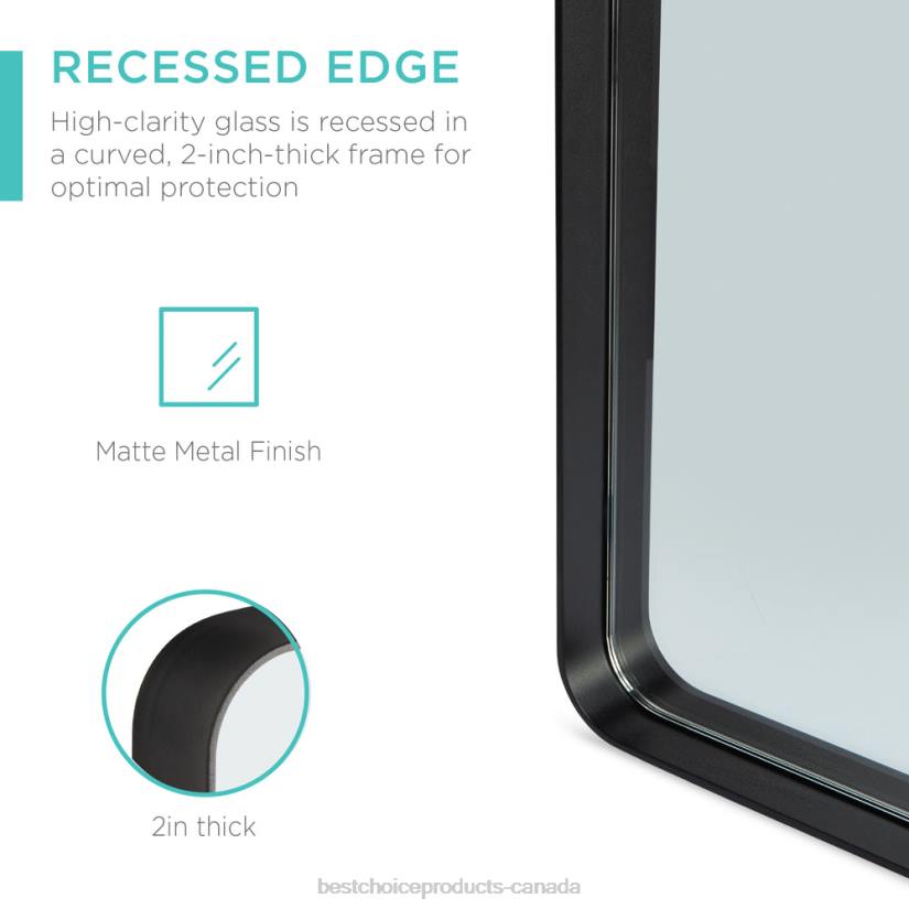 4LT2360 Matte Black Best Choice Products 2-Way Rectangle Wall Mirror w/ Rounded Corners, Anti-Blast Film