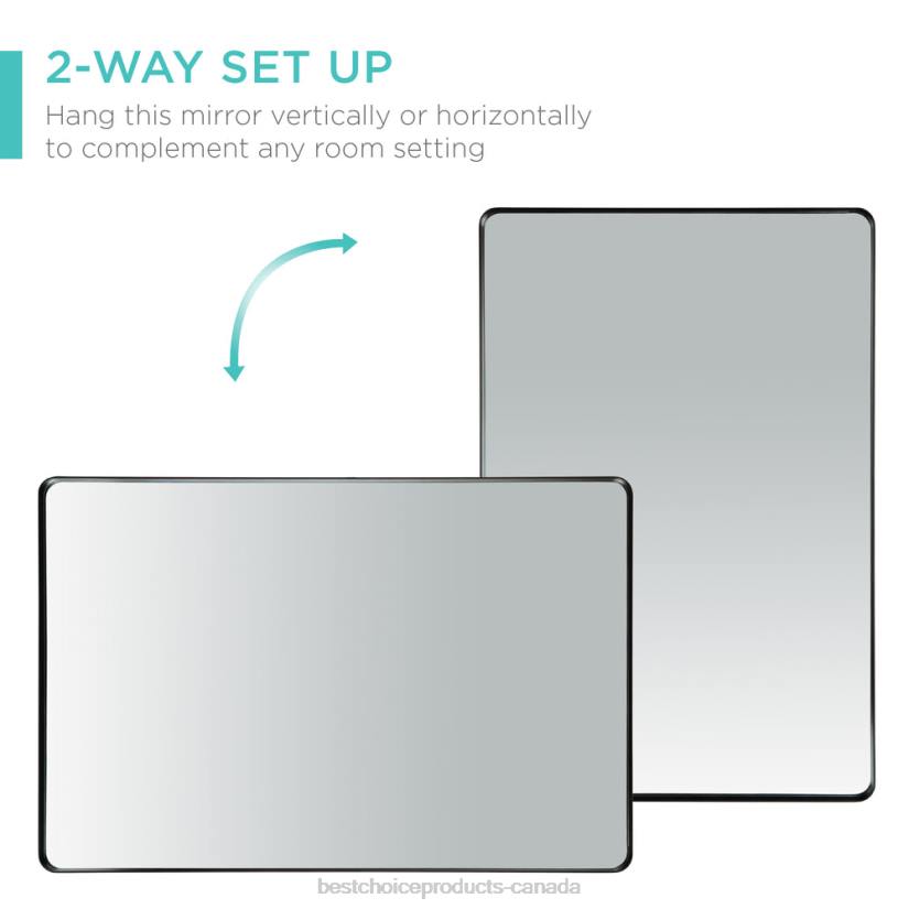 4LT2360 Matte Black Best Choice Products 2-Way Rectangle Wall Mirror w/ Rounded Corners, Anti-Blast Film