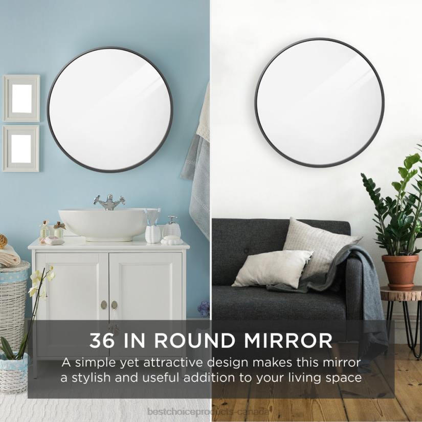 4LT2387 Matte Black Best Choice Products Framed Round Bathroom Vanity Wall Mirror w/ Anti-Blast Film