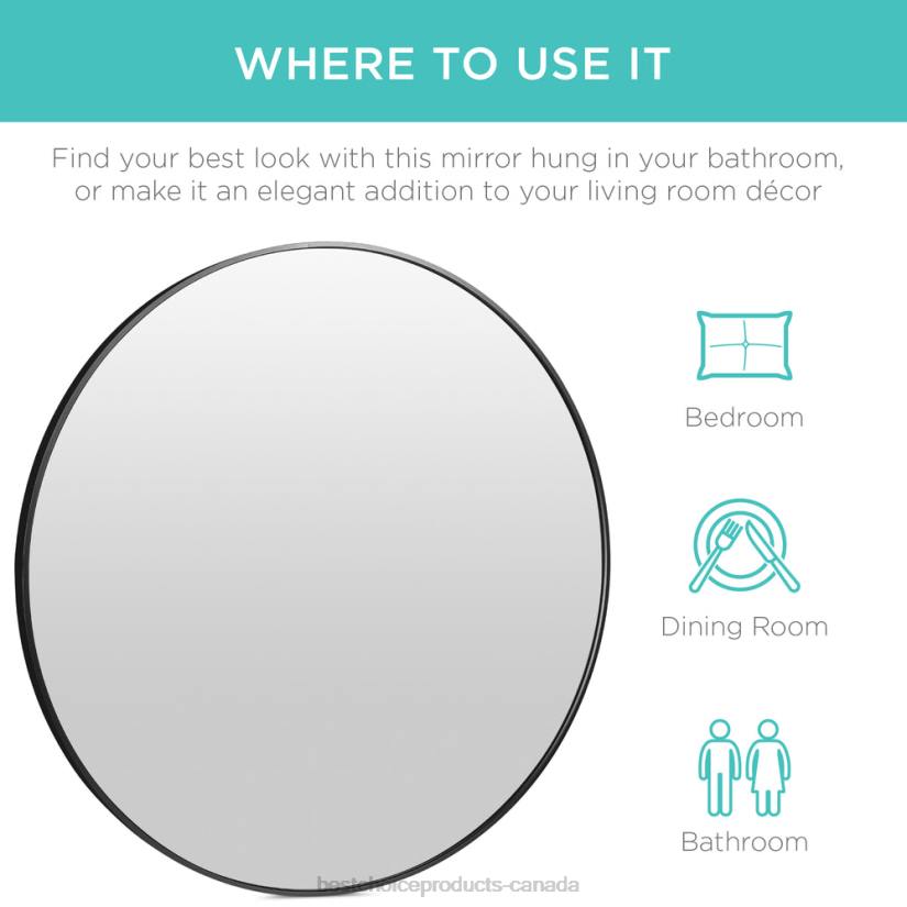 4LT2387 Matte Black Best Choice Products Framed Round Bathroom Vanity Wall Mirror w/ Anti-Blast Film