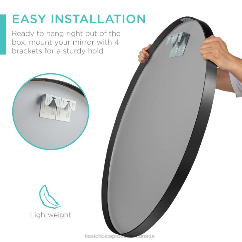 4LT2387 Matte Black Best Choice Products Framed Round Bathroom Vanity Wall Mirror w/ Anti-Blast Film