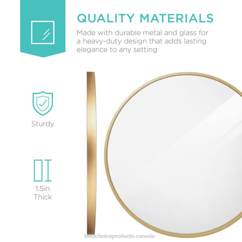 4LT2388 Matte Gold Best Choice Products Framed Round Bathroom Vanity Wall Mirror w/ Anti-Blast Film