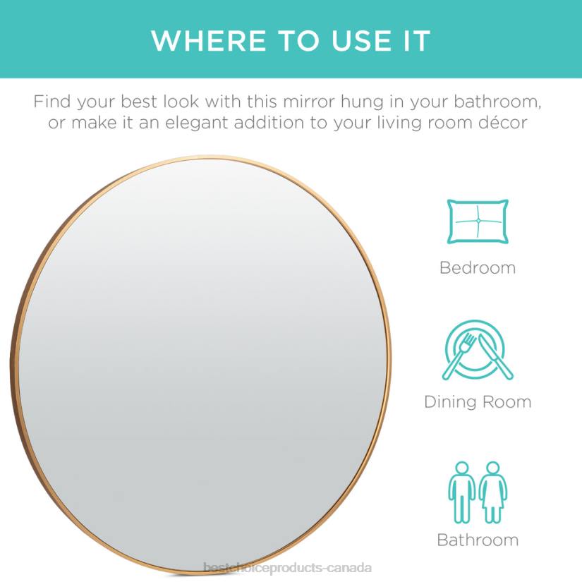4LT2388 Matte Gold Best Choice Products Framed Round Bathroom Vanity Wall Mirror w/ Anti-Blast Film