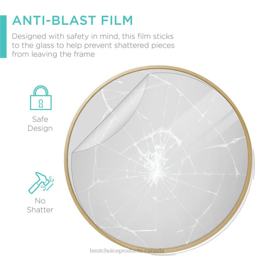 4LT2388 Matte Gold Best Choice Products Framed Round Bathroom Vanity Wall Mirror w/ Anti-Blast Film