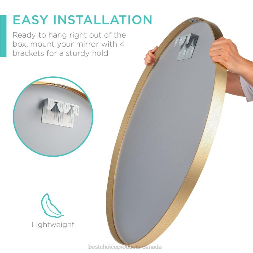 4LT2388 Matte Gold Best Choice Products Framed Round Bathroom Vanity Wall Mirror w/ Anti-Blast Film