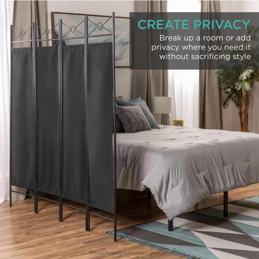 4LT2659 Black Best Choice Products 4-Panel Folding Privacy Screen Room Divider Decoration Accent, 6ft