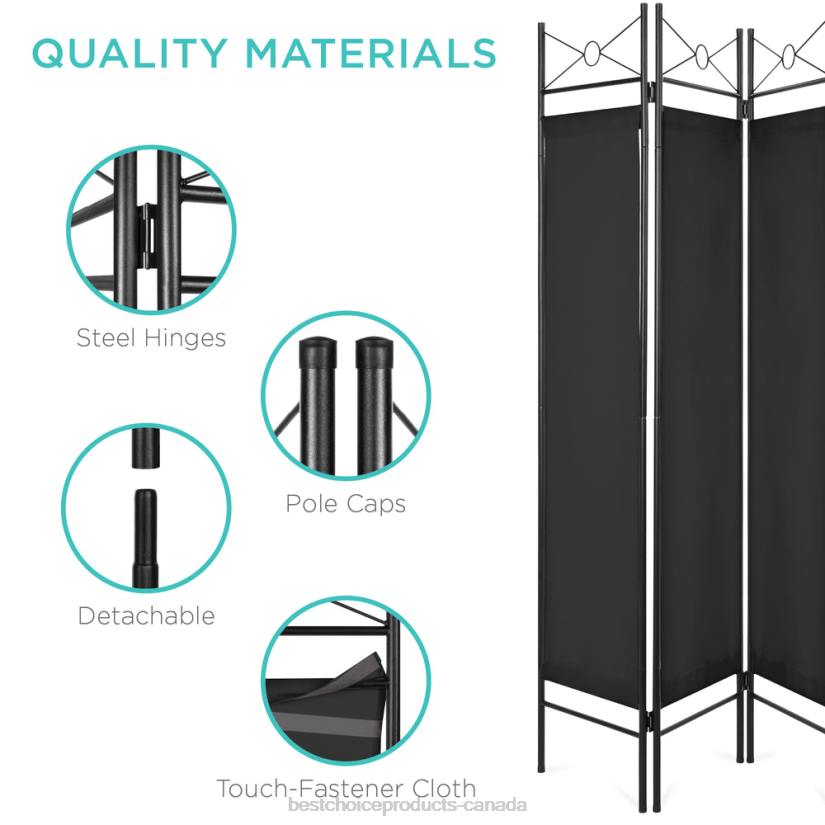 4LT2659 Black Best Choice Products 4-Panel Folding Privacy Screen Room Divider Decoration Accent, 6ft