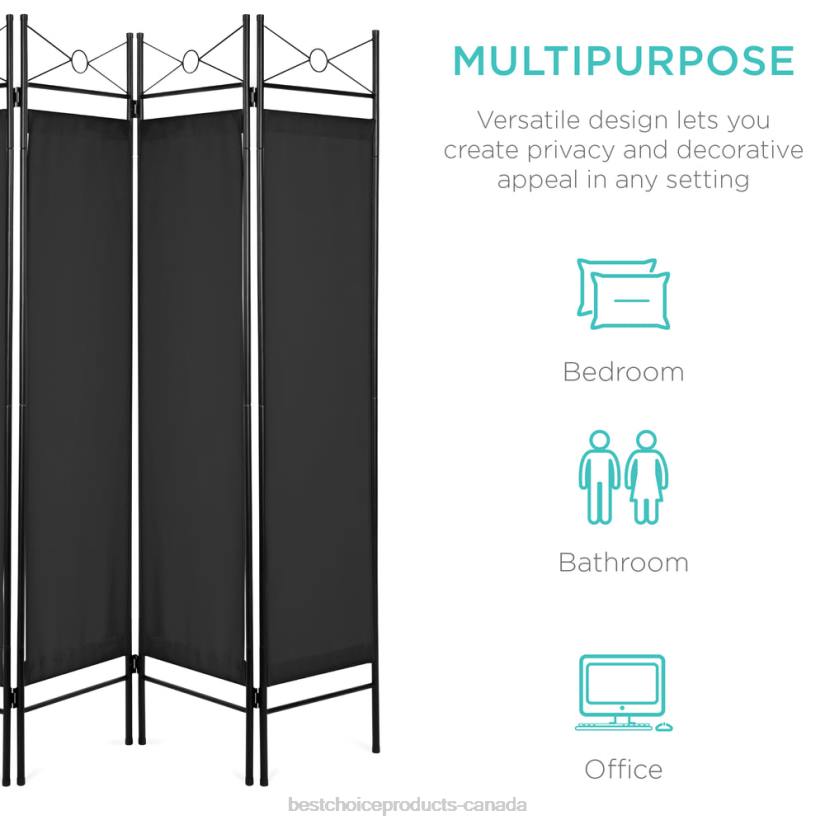 4LT2659 Black Best Choice Products 4-Panel Folding Privacy Screen Room Divider Decoration Accent, 6ft