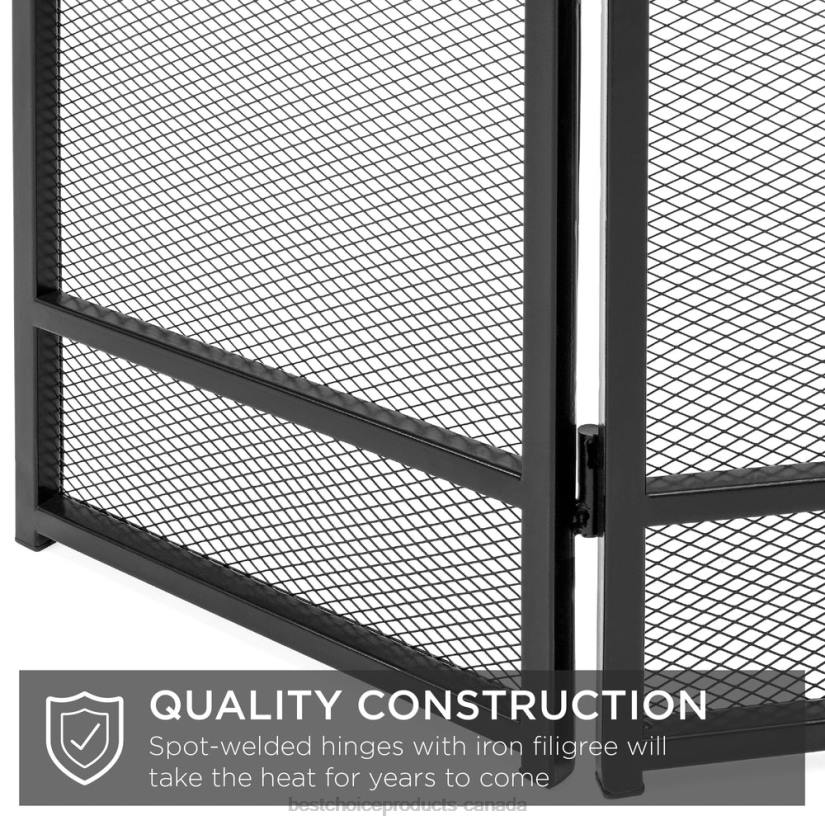 4LT2660 Black Best Choice Products 3-Panel Simple Steel Mesh Fireplace Screen w/ Worn Finish