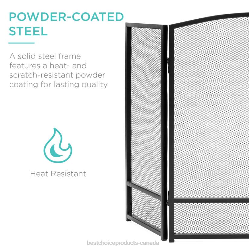 4LT2660 Black Best Choice Products 3-Panel Simple Steel Mesh Fireplace Screen w/ Worn Finish