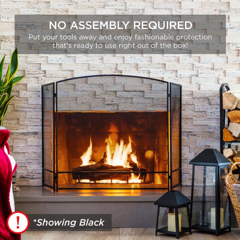 4LT2660 Black Best Choice Products 3-Panel Simple Steel Mesh Fireplace Screen w/ Worn Finish