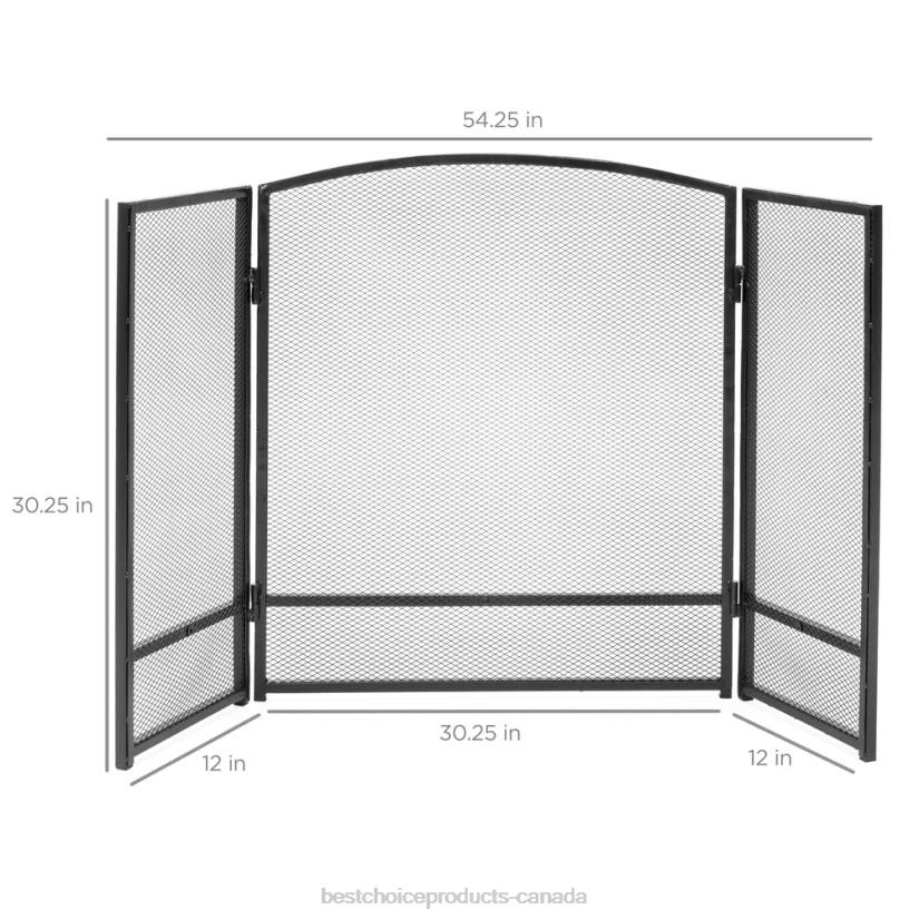 4LT2660 Black Best Choice Products 3-Panel Simple Steel Mesh Fireplace Screen w/ Worn Finish