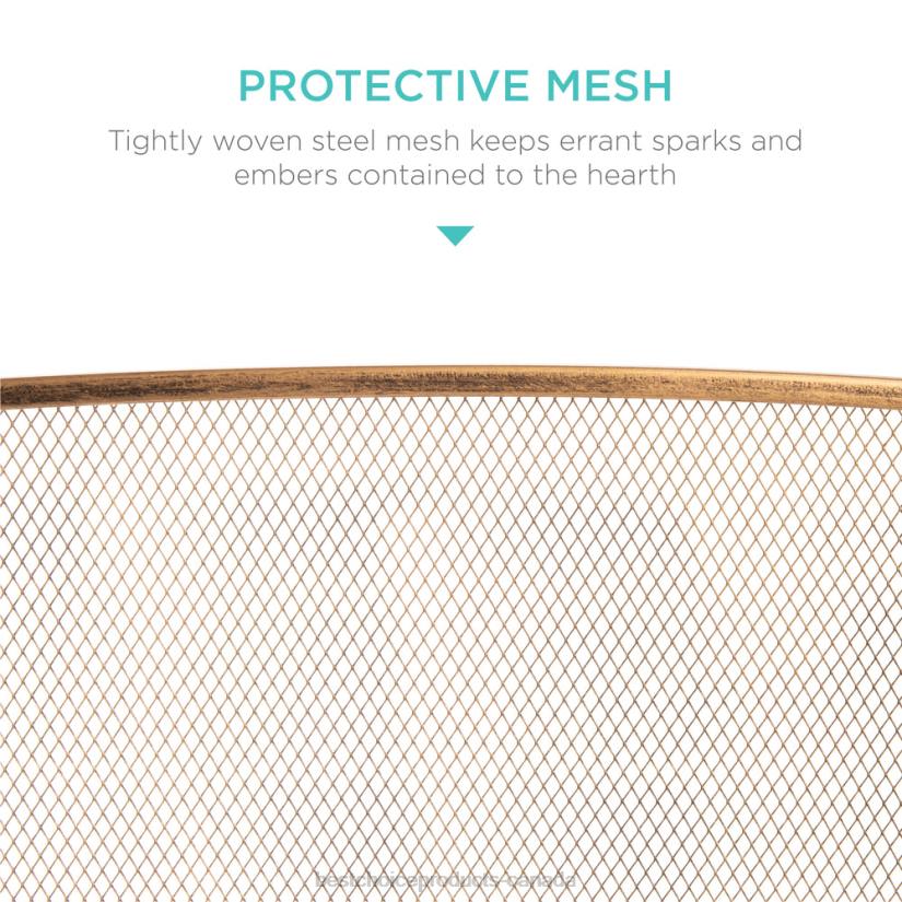 4LT2661 Antique Gold Best Choice Products 3-Panel Simple Steel Mesh Fireplace Screen w/ Worn Finish