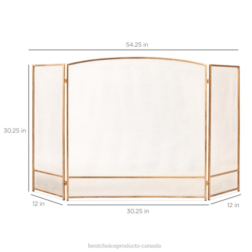 4LT2661 Antique Gold Best Choice Products 3-Panel Simple Steel Mesh Fireplace Screen w/ Worn Finish