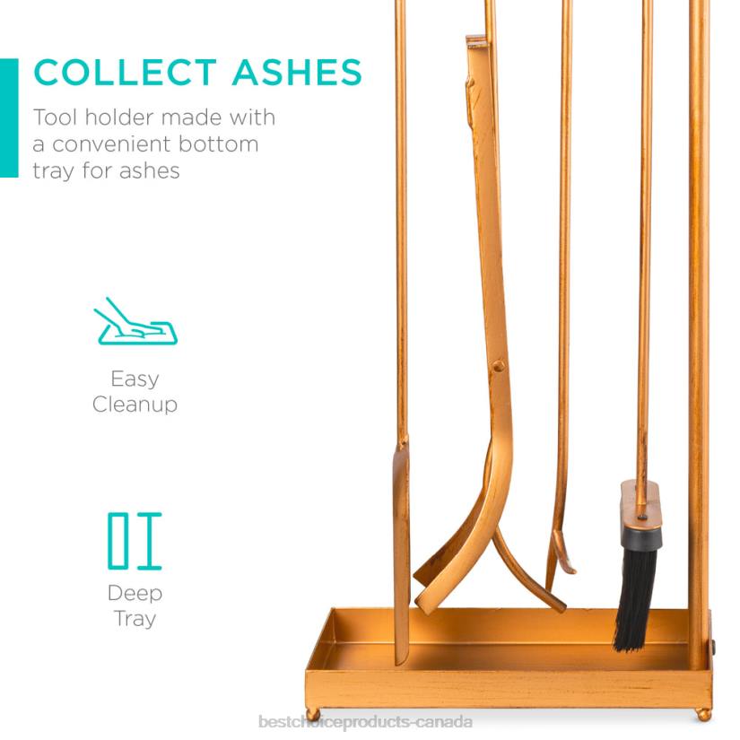 4LT2667 Gold Best Choice Products 5-Piece Modern Contemporary Indoor Outdoor Fireplace Antique Tool Set