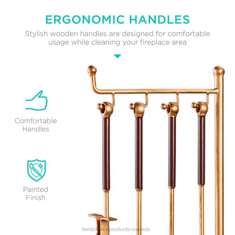 4LT2667 Gold Best Choice Products 5-Piece Modern Contemporary Indoor Outdoor Fireplace Antique Tool Set