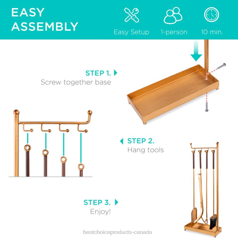 4LT2667 Gold Best Choice Products 5-Piece Modern Contemporary Indoor Outdoor Fireplace Antique Tool Set