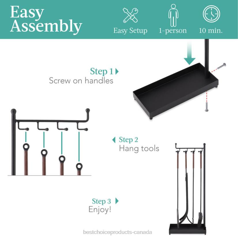 4LT2668 Black Best Choice Products 5-Piece Modern Contemporary Indoor Outdoor Fireplace Antique Tool Set