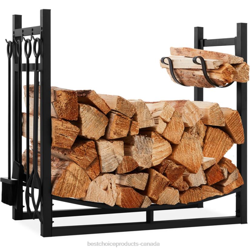 4LT2678 Black Best Choice Products Steel Firewood Log Storage Rack & Tool Set w/ Kindling Holder