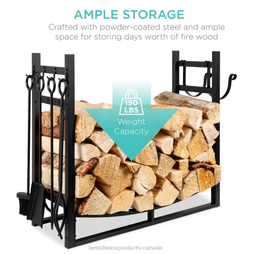 4LT2678 Black Best Choice Products Steel Firewood Log Storage Rack & Tool Set w/ Kindling Holder