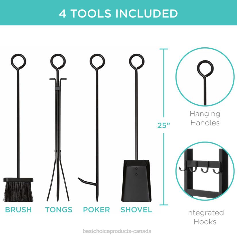 4LT2678 Black Best Choice Products Steel Firewood Log Storage Rack & Tool Set w/ Kindling Holder