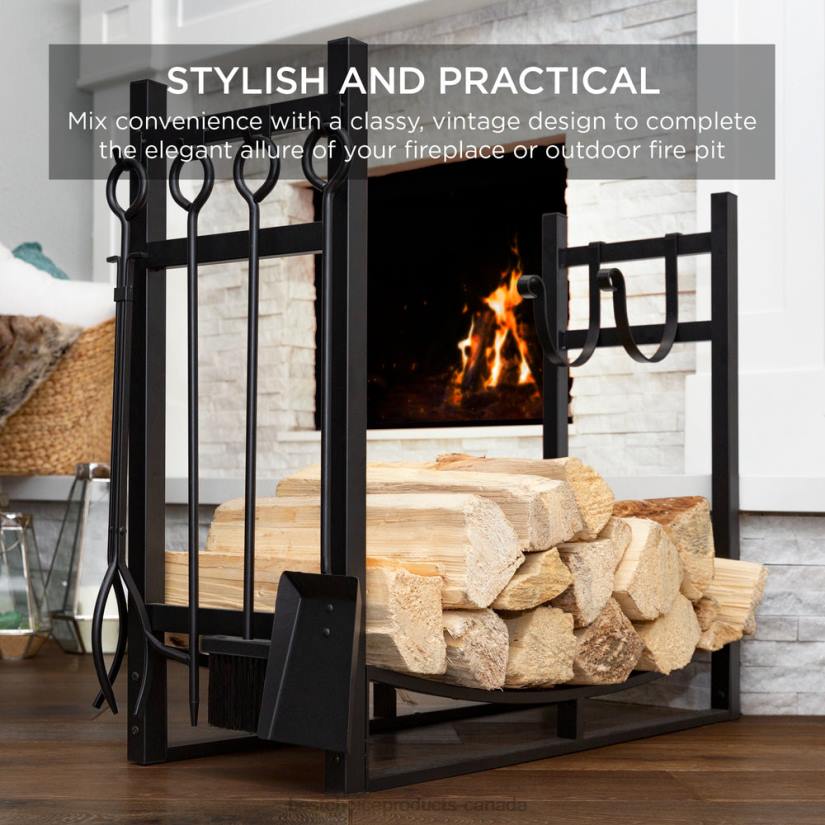 4LT2678 Black Best Choice Products Steel Firewood Log Storage Rack & Tool Set w/ Kindling Holder