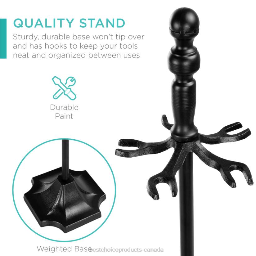 4LT2703 Black Best Choice Products 5-Piece Rustic Iron Indoor Outdoor Fireplace and Firepit Tool Set w/ Stand