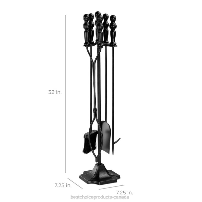4LT2703 Black Best Choice Products 5-Piece Rustic Iron Indoor Outdoor Fireplace and Firepit Tool Set w/ Stand