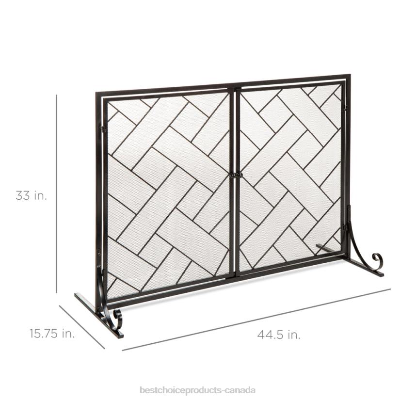 4LT2713 Black Best Choice Products 2-Panel Wrought Iron Geometric Fireplace Screen w/ Magnetic Doors