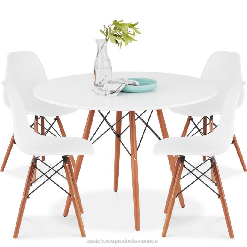 4LT21219 Brown/White Best Choice Products 5-Piece Mid-Century Modern Dining Set w/ 4 Chairs, Wooden Legs, Metal Frame