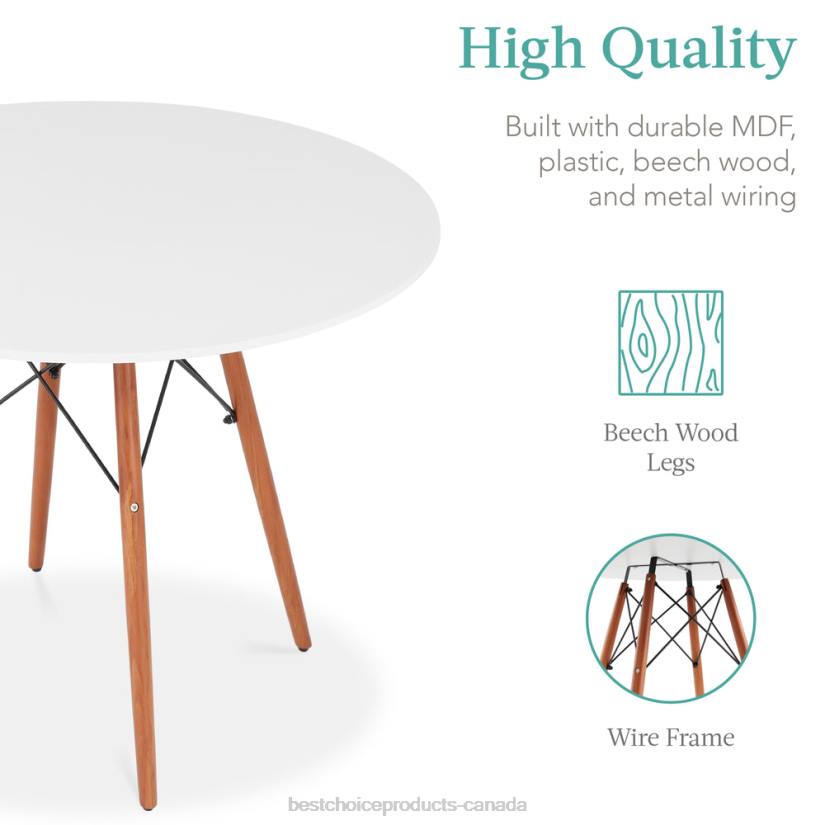 4LT21219 Brown/White Best Choice Products 5-Piece Mid-Century Modern Dining Set w/ 4 Chairs, Wooden Legs, Metal Frame